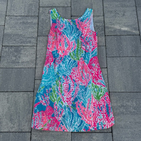 Lilly Pulitzer Lets Cha Cha Aqua Delia Shift Dress Pink Blue Size 2 Holy Grail - Picture 2 of 8